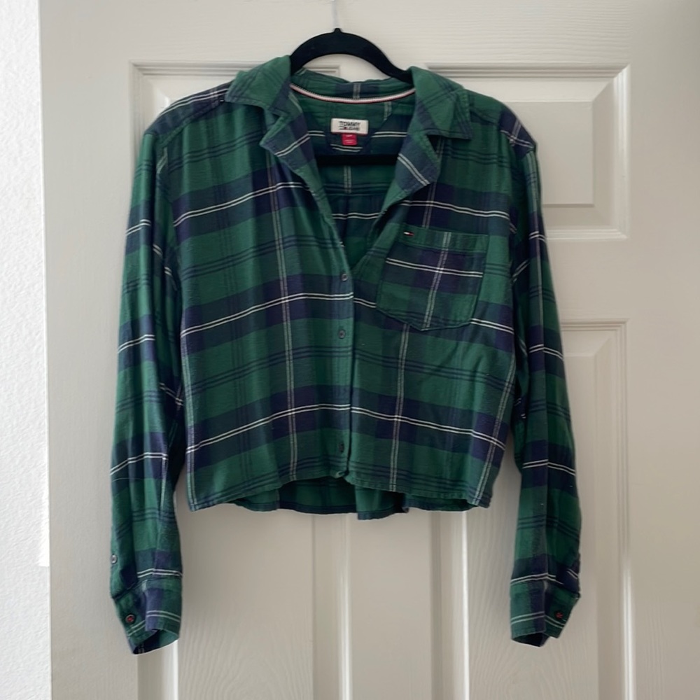 Tommy Jeans green and blue cropped flannel